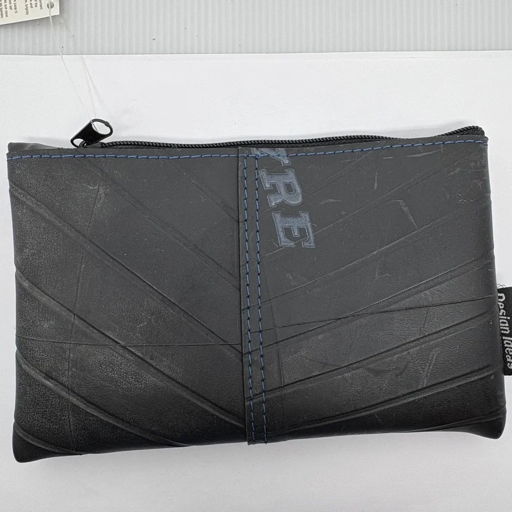 Design Ideas Folio Pouch Recycled Tire Rubber Medium Black Zippered Bag‎